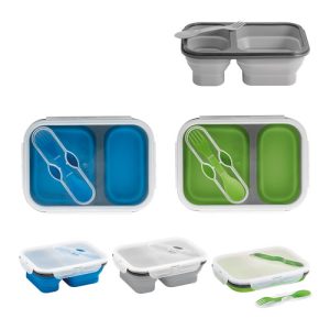 DILL. Lancheira. Caixa hermética retrátil em silicone e PP (480 e 760 mL)