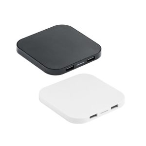 CAROLINE. Carregador wireless super rápido 15W com HUB 2 portas USB-A em ABS reciclado (100% rABS)