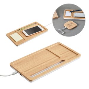 MOTT. Organizador de secretária com carregador wireless 15W em bambu e ABS