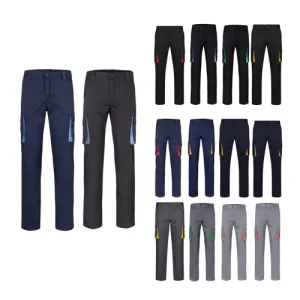 VL FIDES. Calças stretch bicolor multibolsos (240g/m²), em algodão (46%), EME (38%) e poliéster (16%)