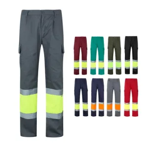 VL ATHENA. Calças bicolor em sarja (210g/m²), forradas, multibolsos, em algodão (20%) e poliéster (80%)