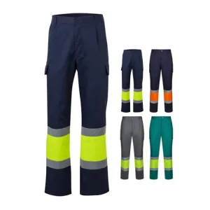VL ARTEMIS. Calças bicolor, em sarja (190g/m²), em algodão (20%) e poliéster (80%)