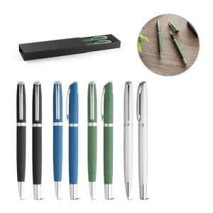 RE-LANDO-SET. Conjunto de roller e esferográfica com corpo em alumínio reciclado (100% rAL)