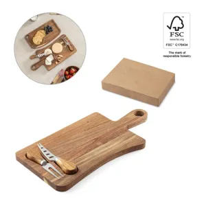 CASSIA. Tábua de queijos em madeira de acácia com pega, feita de material certificado FSC™ e outros materiais controlados